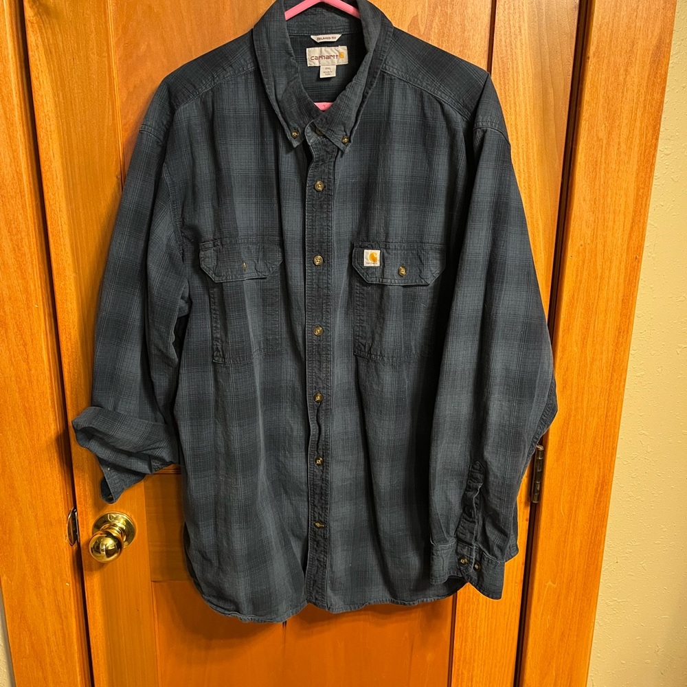 Carhartt Relaxed Fit Plaid Shirt in Dark Blue